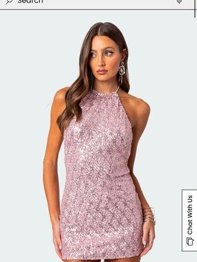 Edikted Dusty Rose Sequin Halter Mini Dress